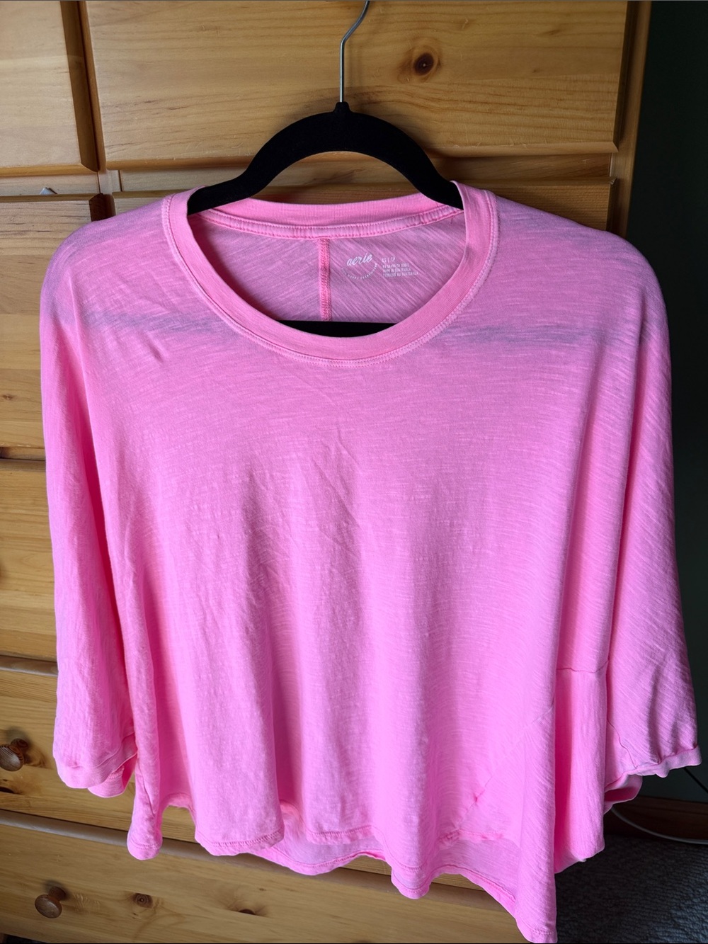 aerie Relaxed Boxy Lightweight Tee — Neon Pink